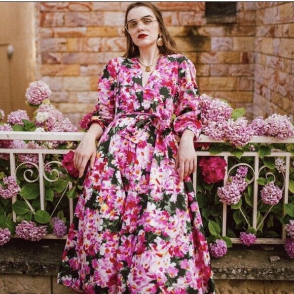 ZARA Pink Floral Print Midi Belted Dress - M - Picture 2 of 15